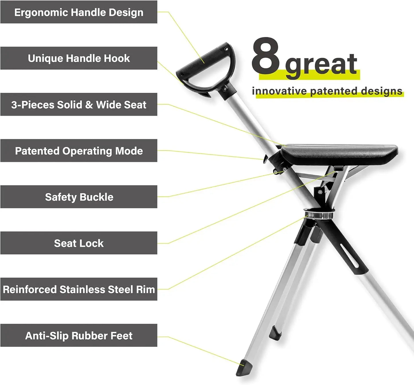Chair Series 2- Portable Walking Stick, Cane with Seat, Foldable Chair, Hiking Stick, for Camping, Hiking, Lightweight Aluminum,