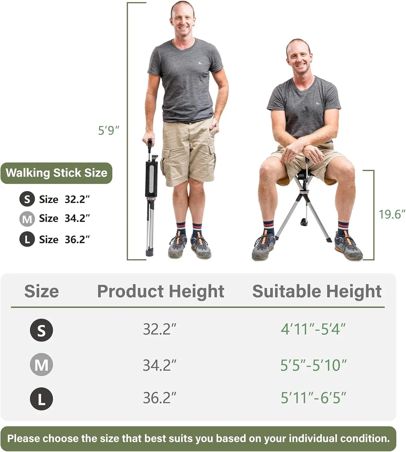 Chair Series 2- Portable Walking Stick, Cane with Seat, Foldable Chair, Hiking Stick, for Camping, Hiking, Lightweight Aluminum,